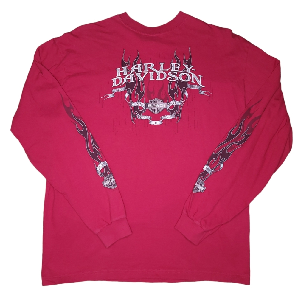 Harley davidson HD Motorcycles red flame long sleeve shirt 2002 size large